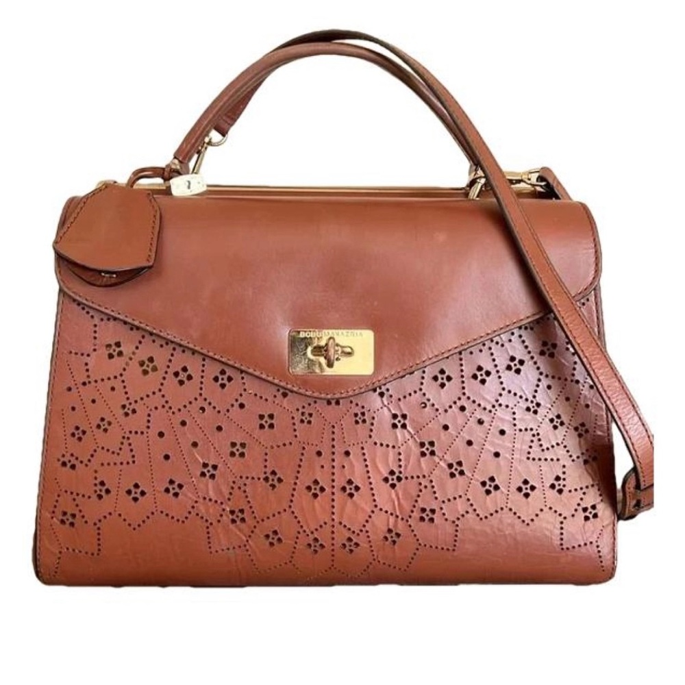 BCBG MaxAzaria  perforated cross body top handle leather bag